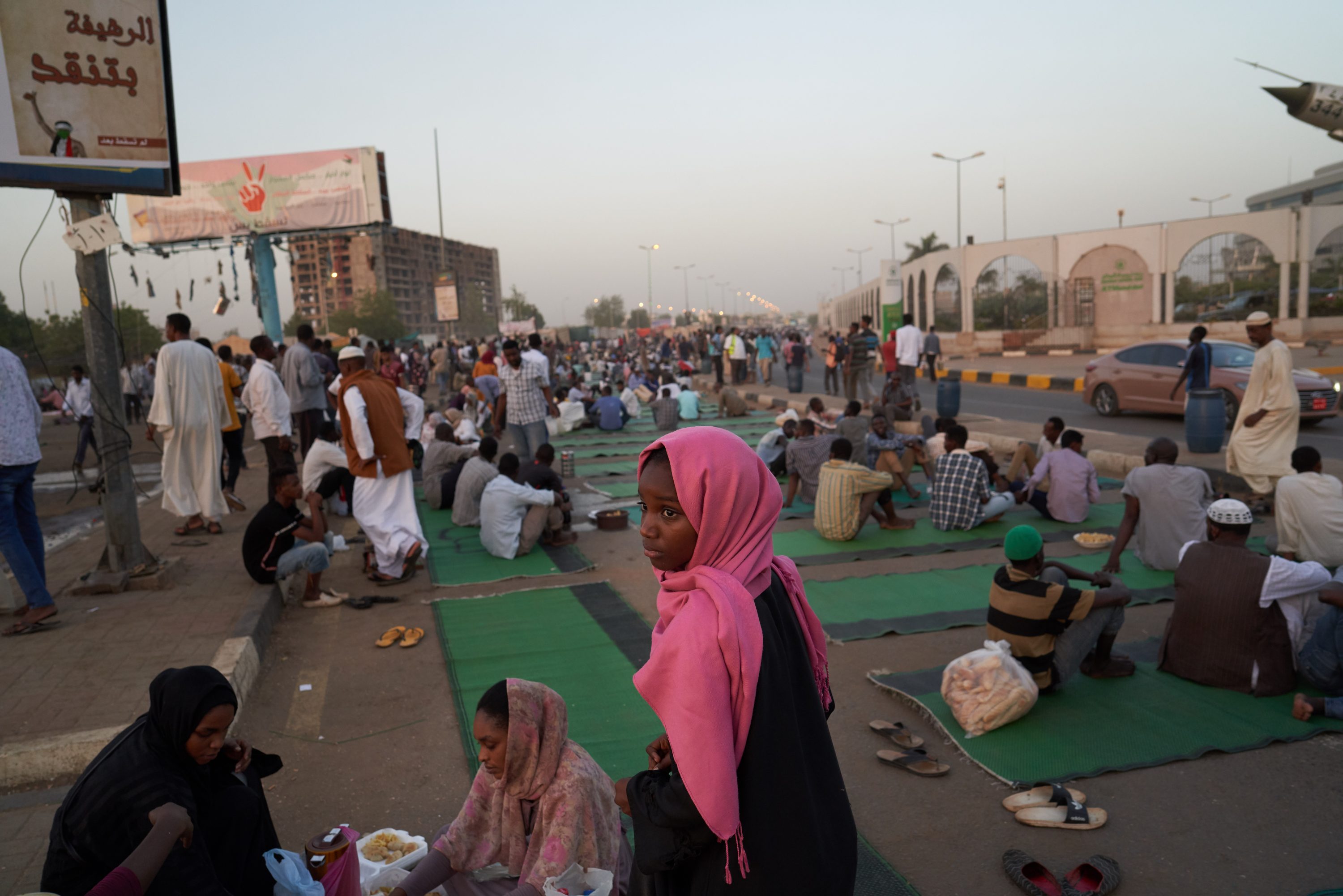 Protesters in front of the military headquarters during Ramadan