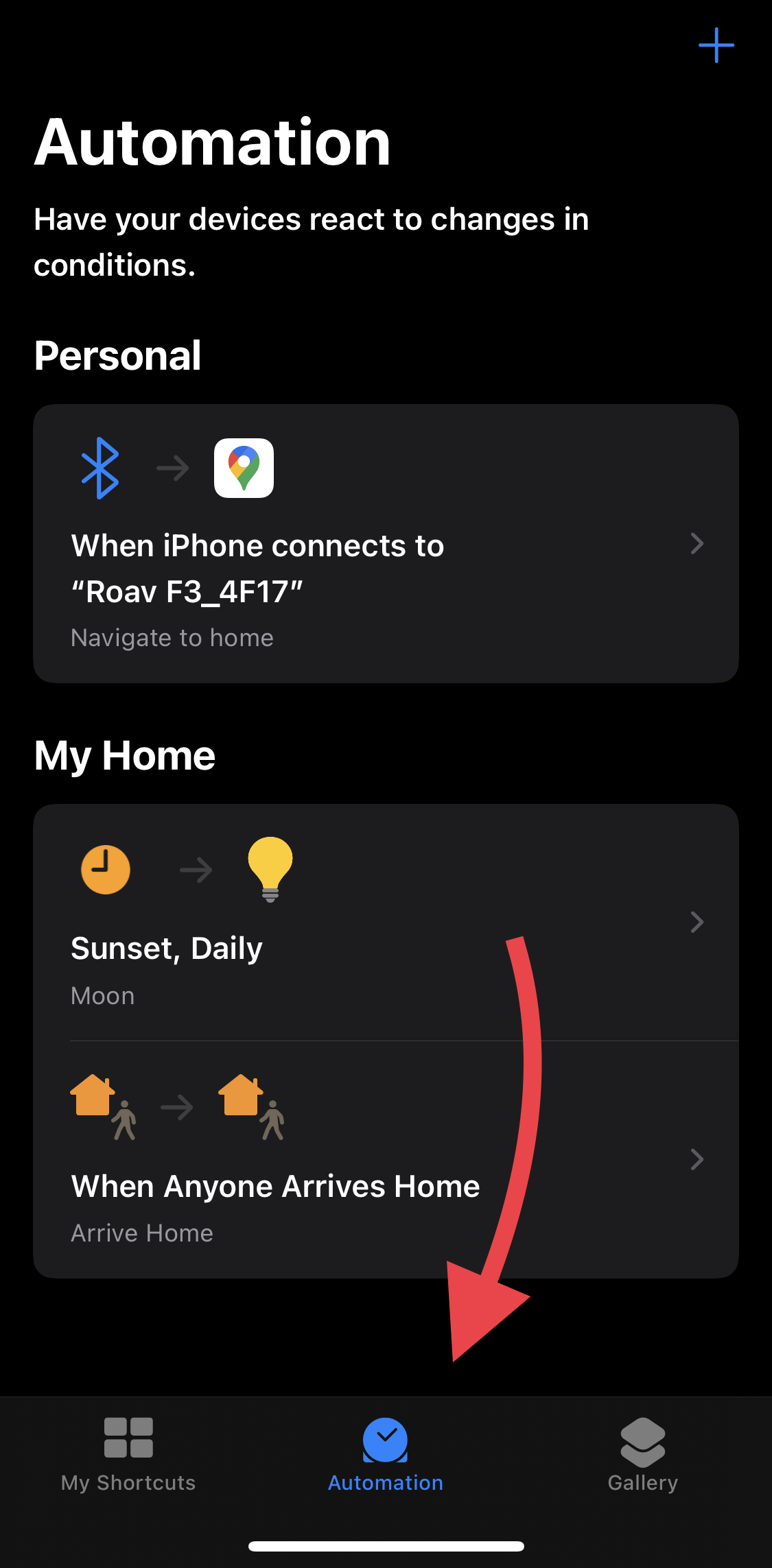 Select “Automation” at the bottom of the screen