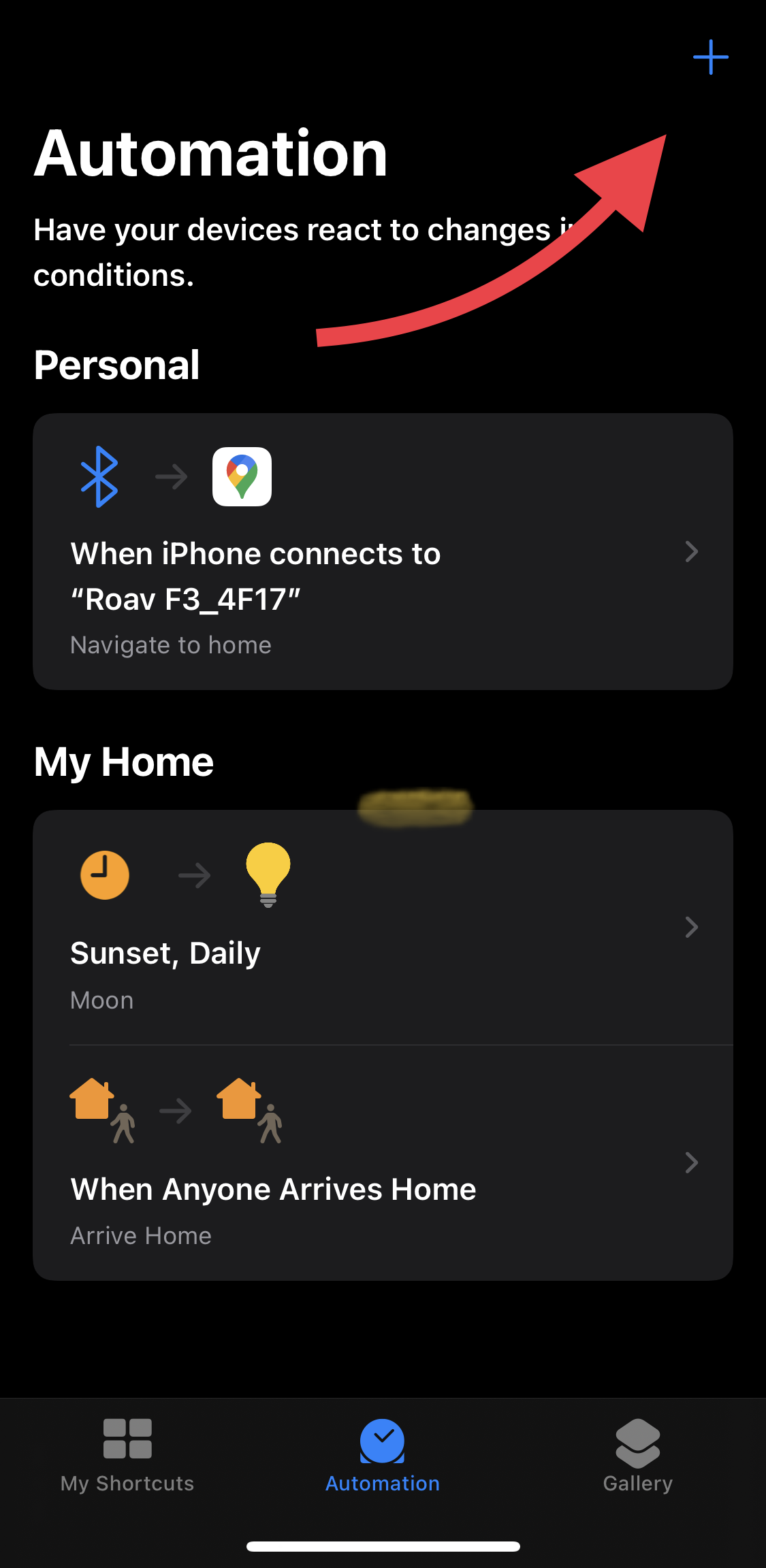 Tap the + sign to add a new Automation