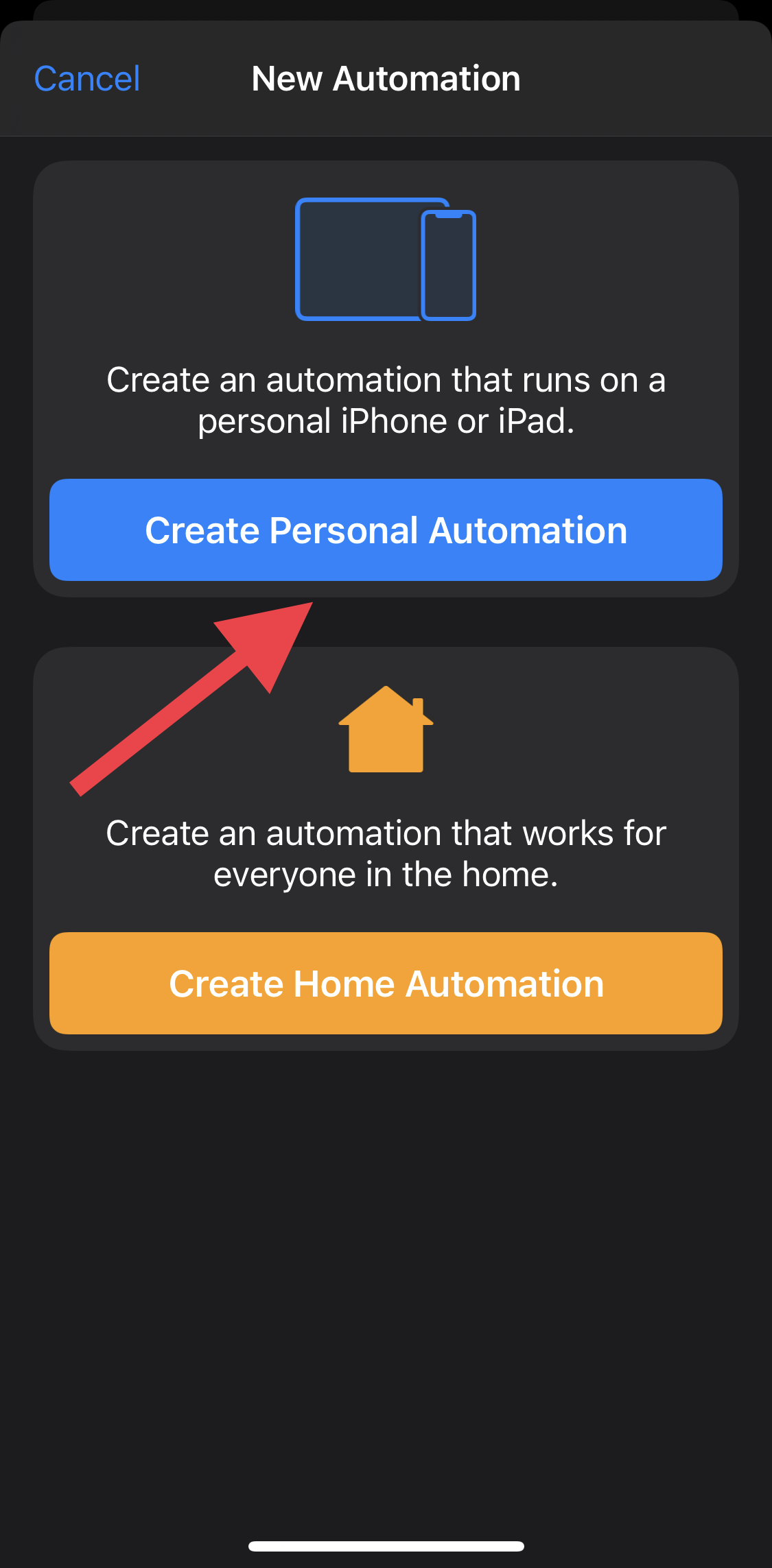 Tap “Create Personal Automation”.