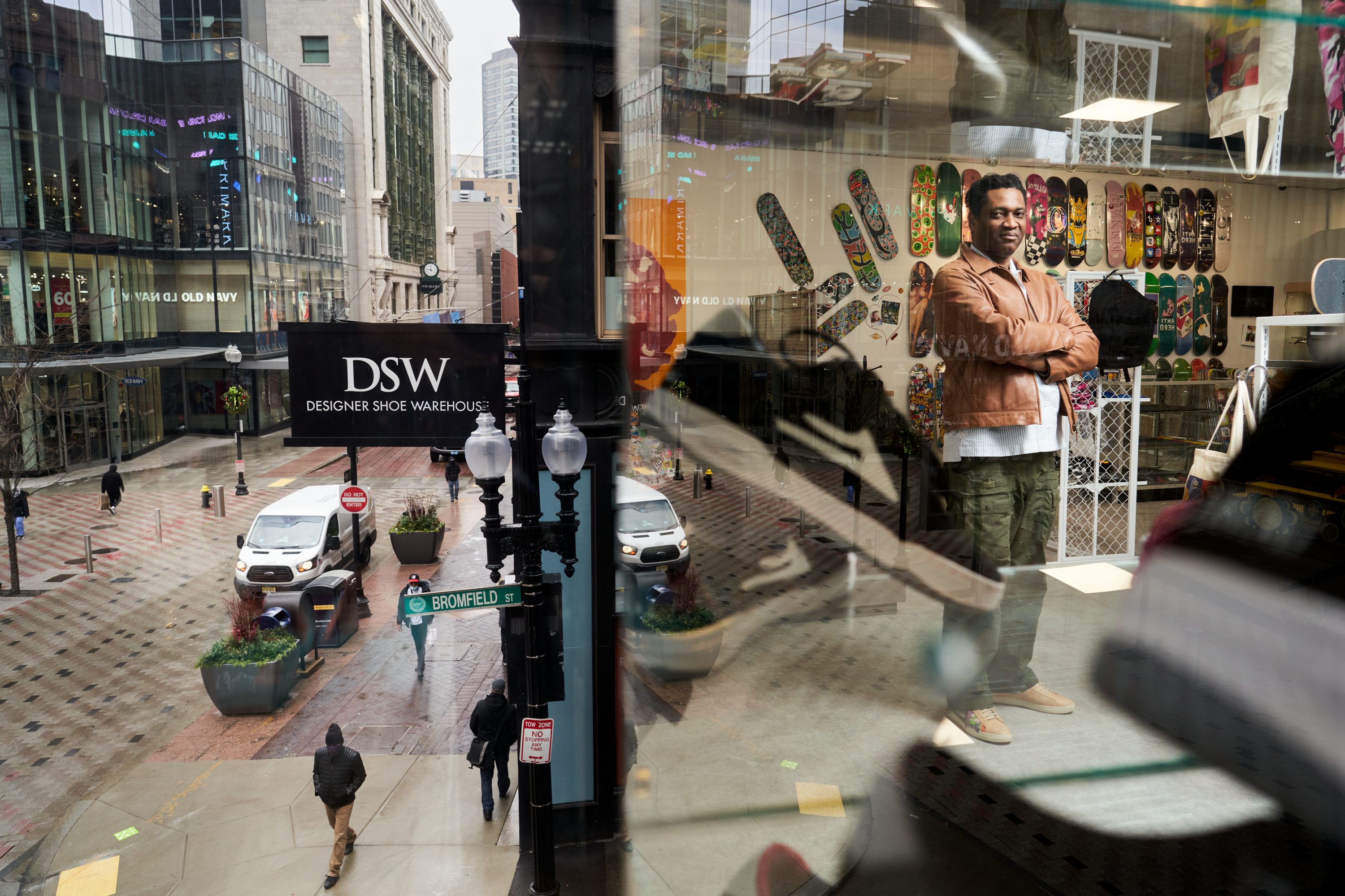 Portrait of Ferguson Herivaux in his store "One Gig"