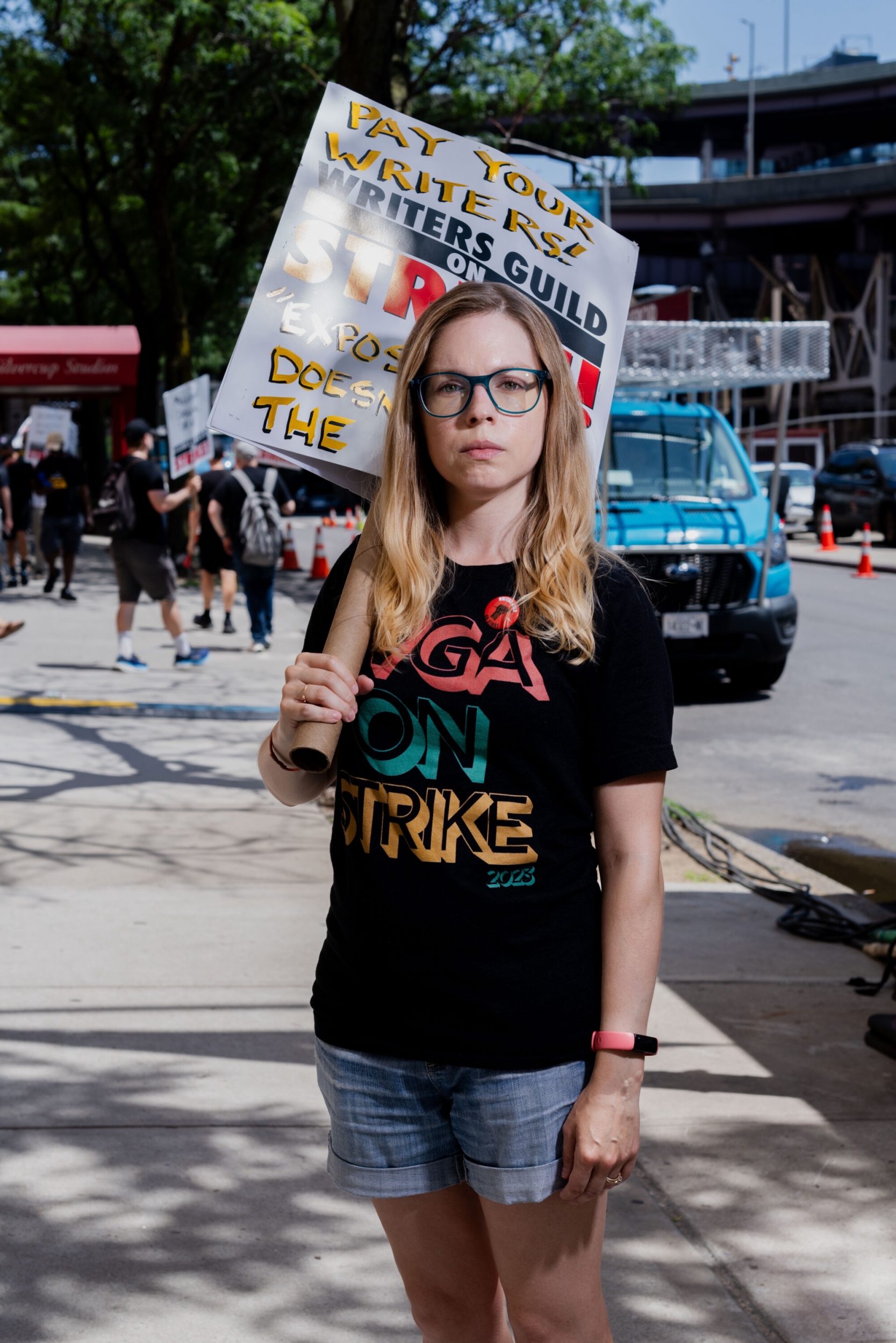 Portrait of Sasha Stewart, WGA striker Portrait of a WGA Strike participant photographed during the 2023 writers strike