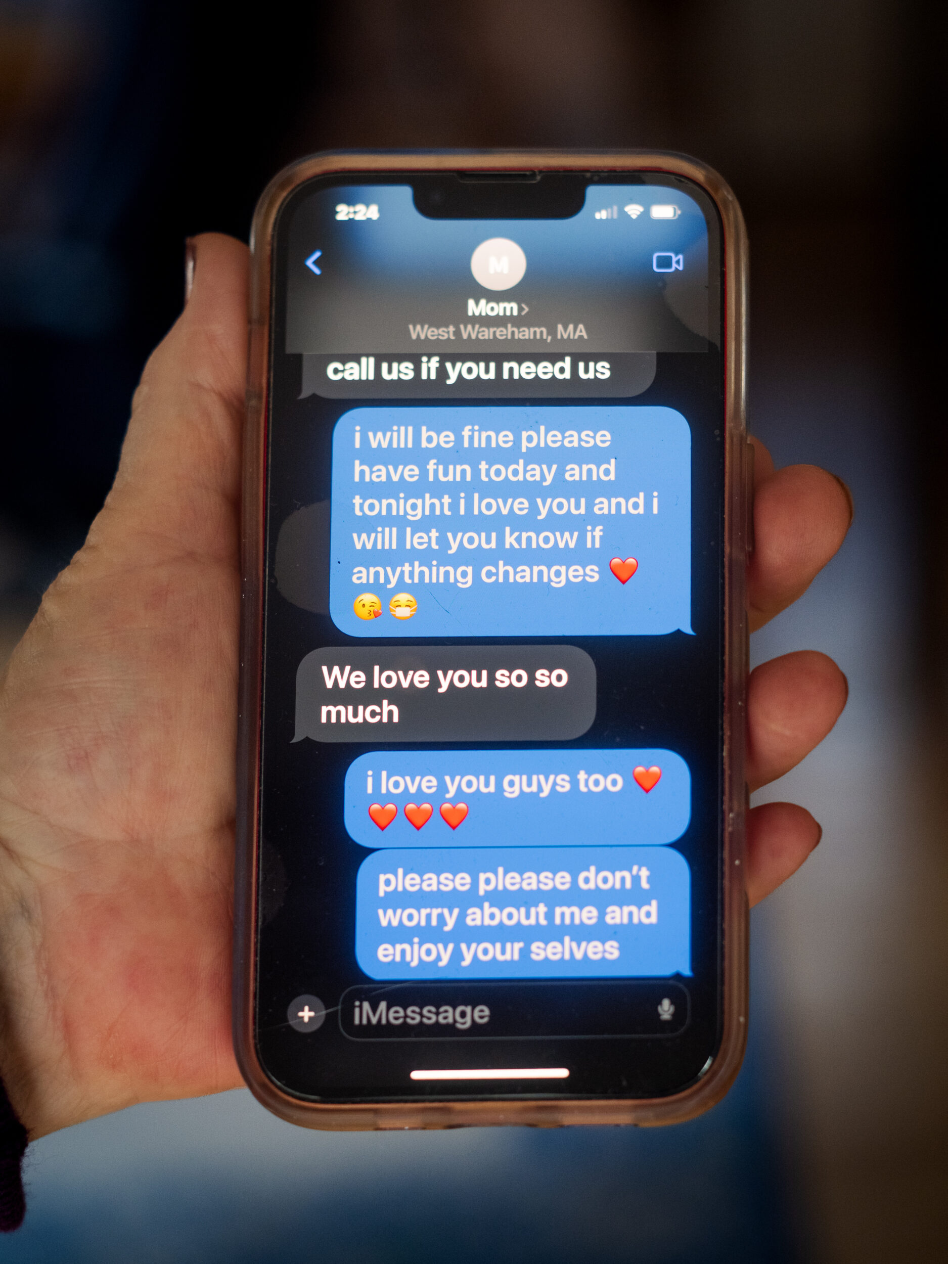 Jan Hogan holds her missing son Bryan's phone showing his last text messages to her Jan Hogan holds her son Bryan's phone, showing his last text messages to her